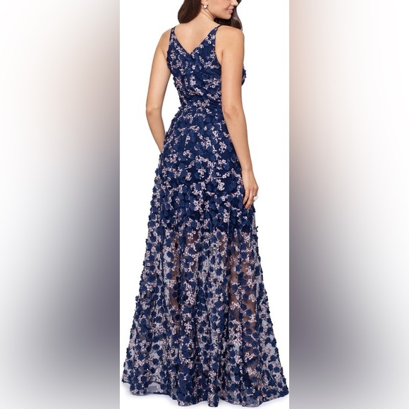 Xscape Evenings Xscape 3D Floral V Neck Gown Wedding Guest Formal Evening Gown - Picture 2 of 12